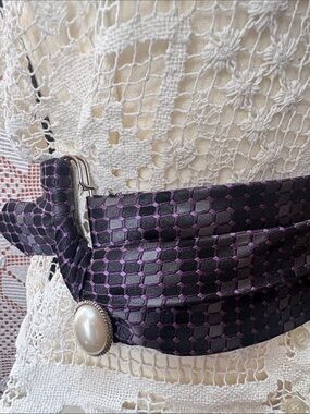 Upcycled Purple Tie Belt with Pearl Brooch